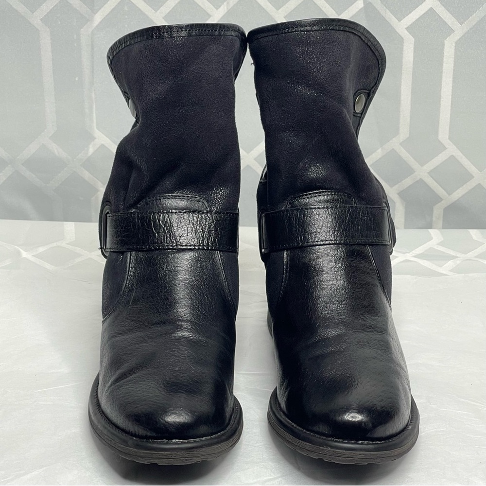 Baretraps Women’s Sheridan Black Leather Faux Fur Ankle Moto Boots 7.5